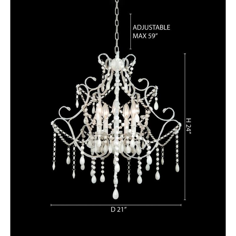 5-Light White Chandelier With White Crystals