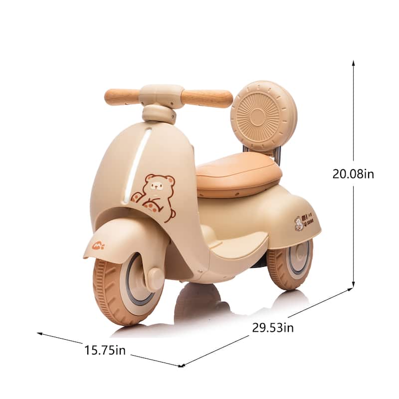 Beige 3-Wheel Scooter Ride-On Scooter with Parent Remote Control, Battery Powered Electric Car with Bluetooth Music