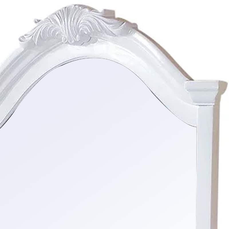 Transitional Style Wooden Wall Mirror with Crown Top, White