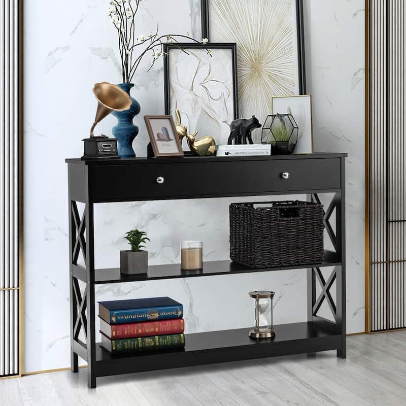3-Tier Console Table with Drawers for Entryway and Living Room Storage - 39.5" x 12" x 31.5"