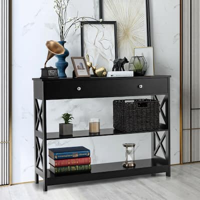 3-Tier Console Table with Drawers for Entryway and Living Room Storage - 39.5" x 12" x 31.5"