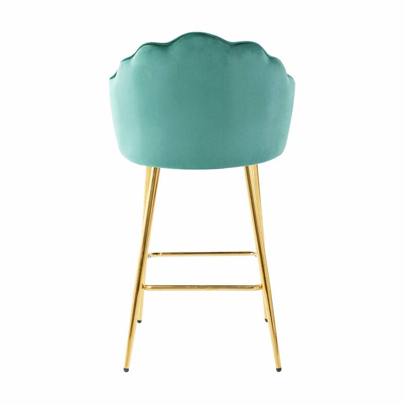Set of 2 Velvet Shell Bar Chairs with Gold-Plated Metal Legs