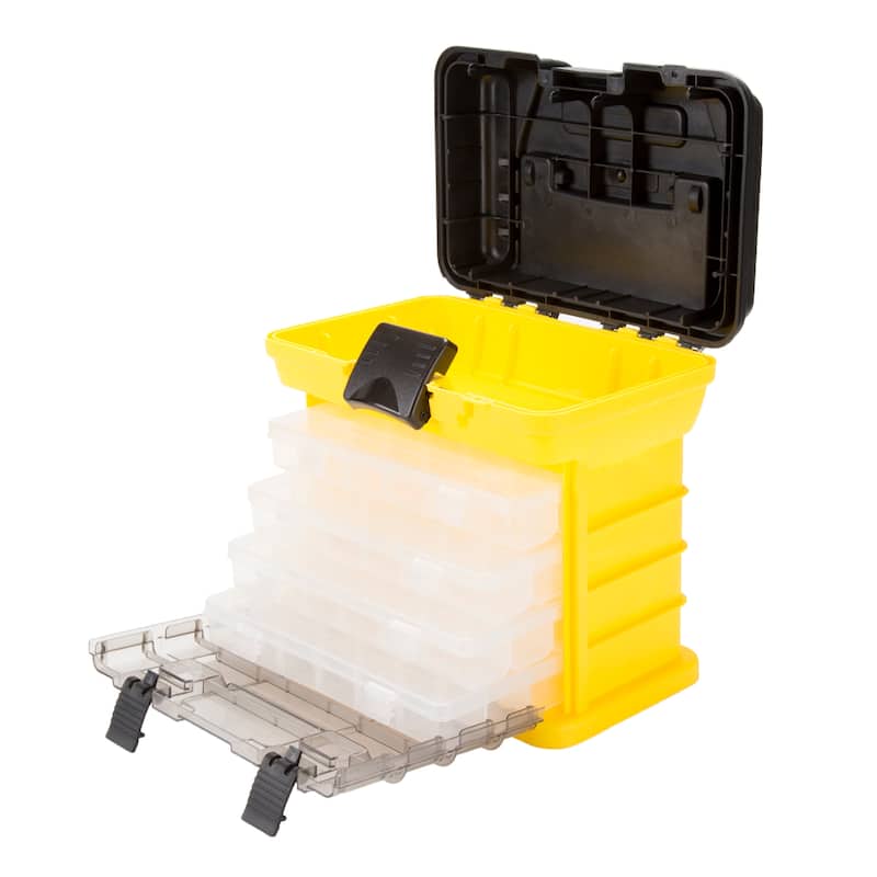 Portable Tool Box with Drawers - Durable Parts Organizer with 4 Compartments by Stalwart - Yellow