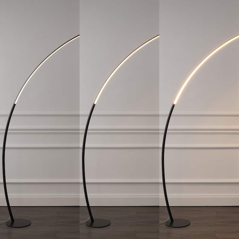 Kyle 68" Contemporary Minimalist Metal Arc Dimmable Integrated LED Floor Lamp, Black, by JONATHAN Y