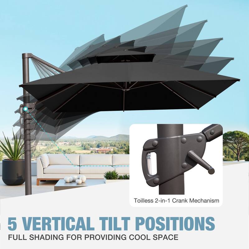 VredHom Outdoor Patio Offset Umbrella 360 Degree Rotation with Base