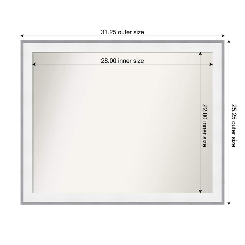 Maya Non-Beveled Framed Bathroom Vanity Wall Mirror - 31 x 25 in - Maya White Silver