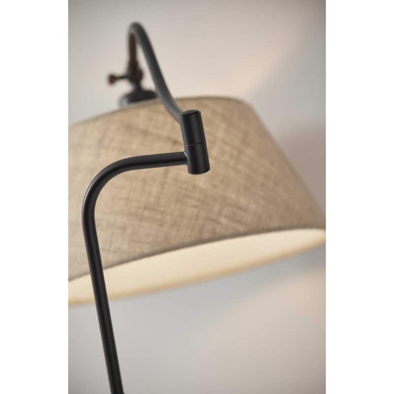 Bronze Metal Arched Floor Lamp with Brown Burlap Empire Shade Swing Arm - 29” x 17” x 61” (D x W x H)