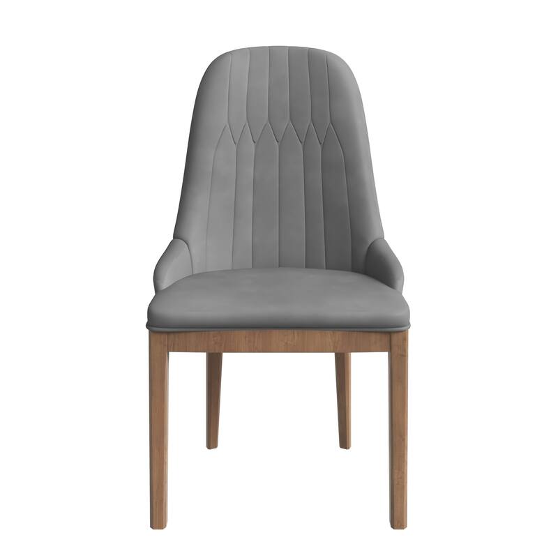 Leather Dining Chair with Rubberwood Legs Side Charis Sleek Diamond Stitching Back
