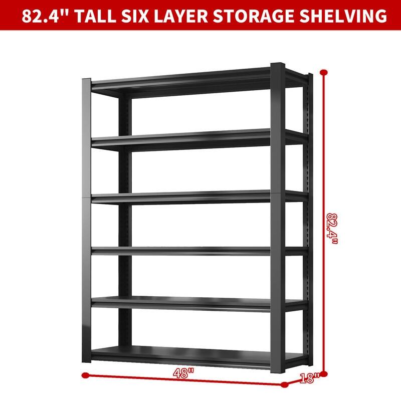 5/6-Tier Adjustable Heavy Duty Metal Storage Shelves, Black, 72/82"H
