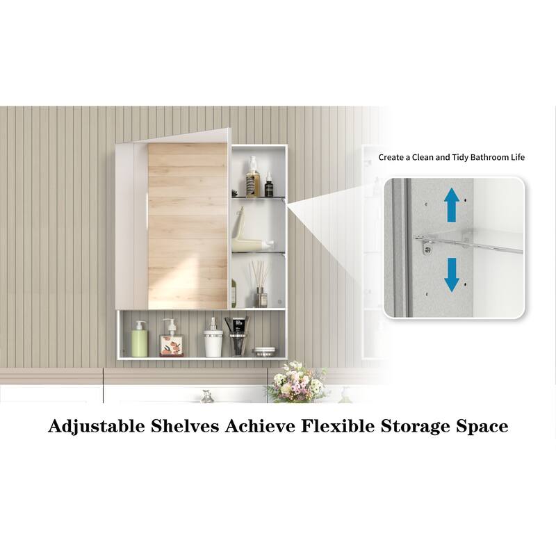 24" x 30" Medicine Cabinet with Mirror for Bathroom, Wall Mounted Bathroom Mirror with Storage, Adjustable Shelves - 24