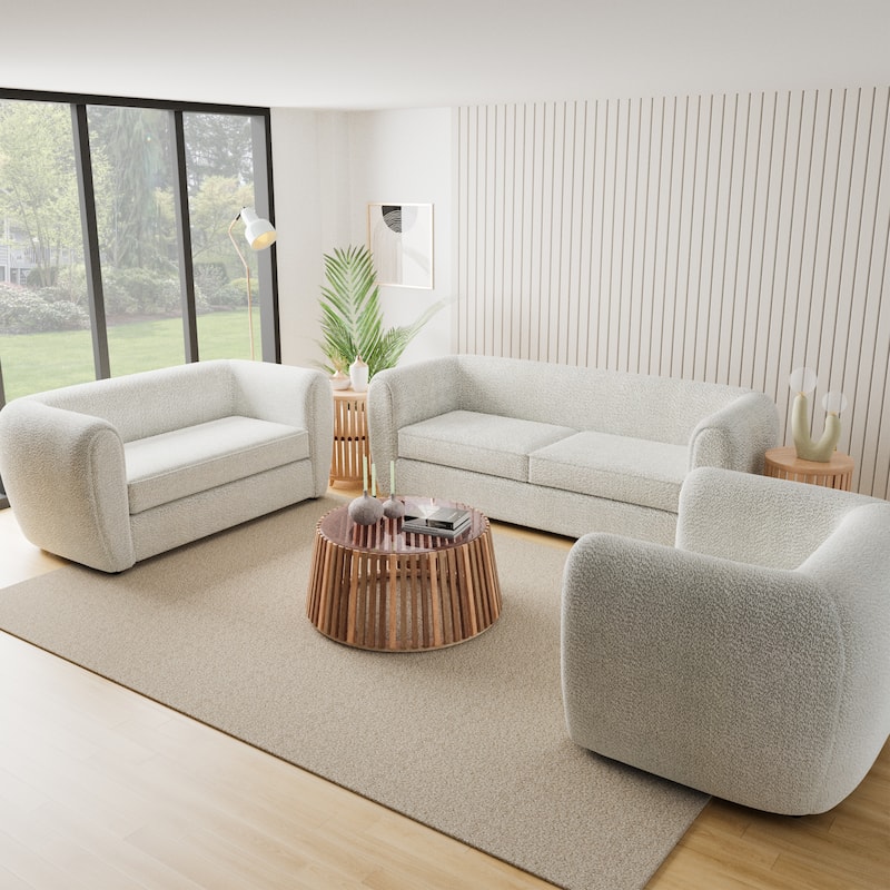 Furniture of America Vanessa Modern Curved Arms Boucle Sofa Set with Seat Cushion and Wooden Legs, 2-Piece or 3-Piece Options