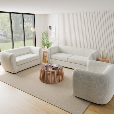 Furniture of America Vanessa Modern Curved Arms Boucle Sofa Set with Seat Cushion and Wooden Legs, 2-Piece or 3-Piece Options