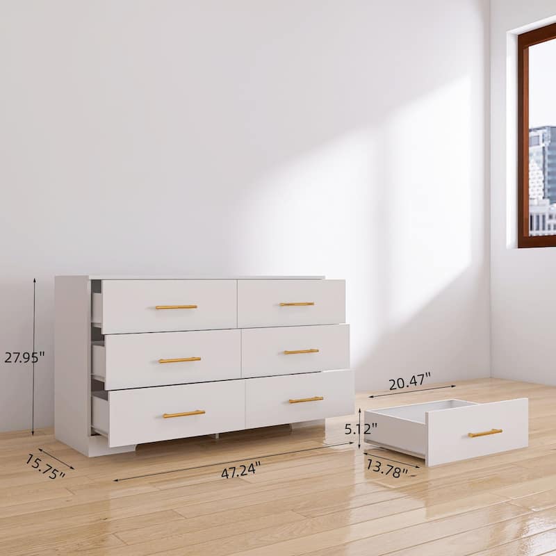 Large 6 drawers chest of drawer dressers table with golden handle