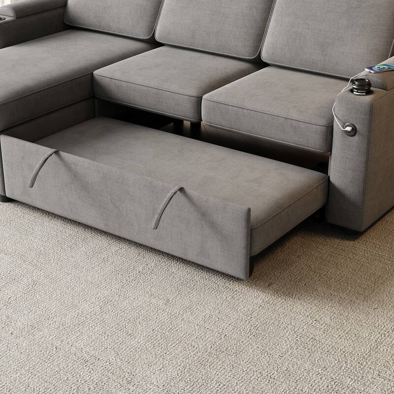 85.8" Fabric Sleeper Sectional Sofa with Storage & USB