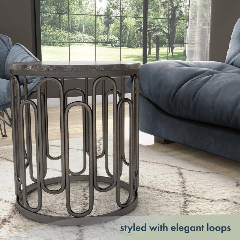 Lars Modern Round End Table with Marble Top, Metal Legs, Sturdy Decorative Metal Base by Furniture of America