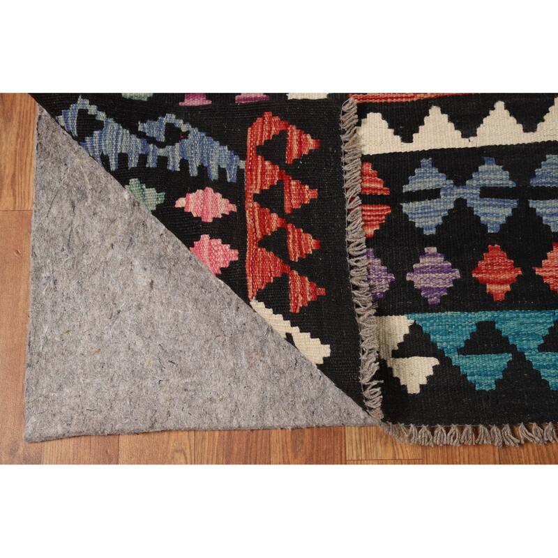 Kilim Area Rug Hand-Woven Geometric Wool Carpet - 10'4" x 13'2"