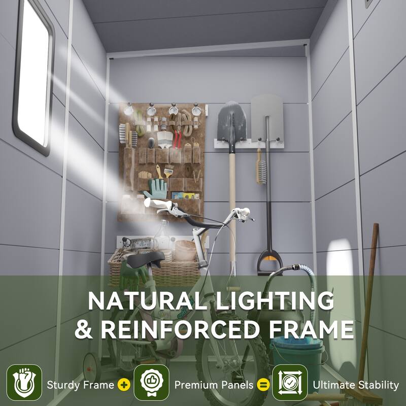 5' x 4' Outdoor Storage Shed with Built-In Floor, Lockable Double Doors & Sloped Roof, Light Gray - 5' x 4'