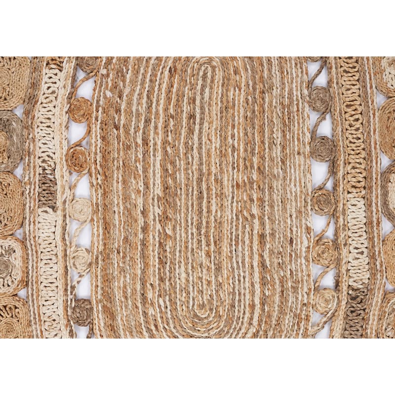 Sevita Braided Organic Jute Geometric Border Area Rug