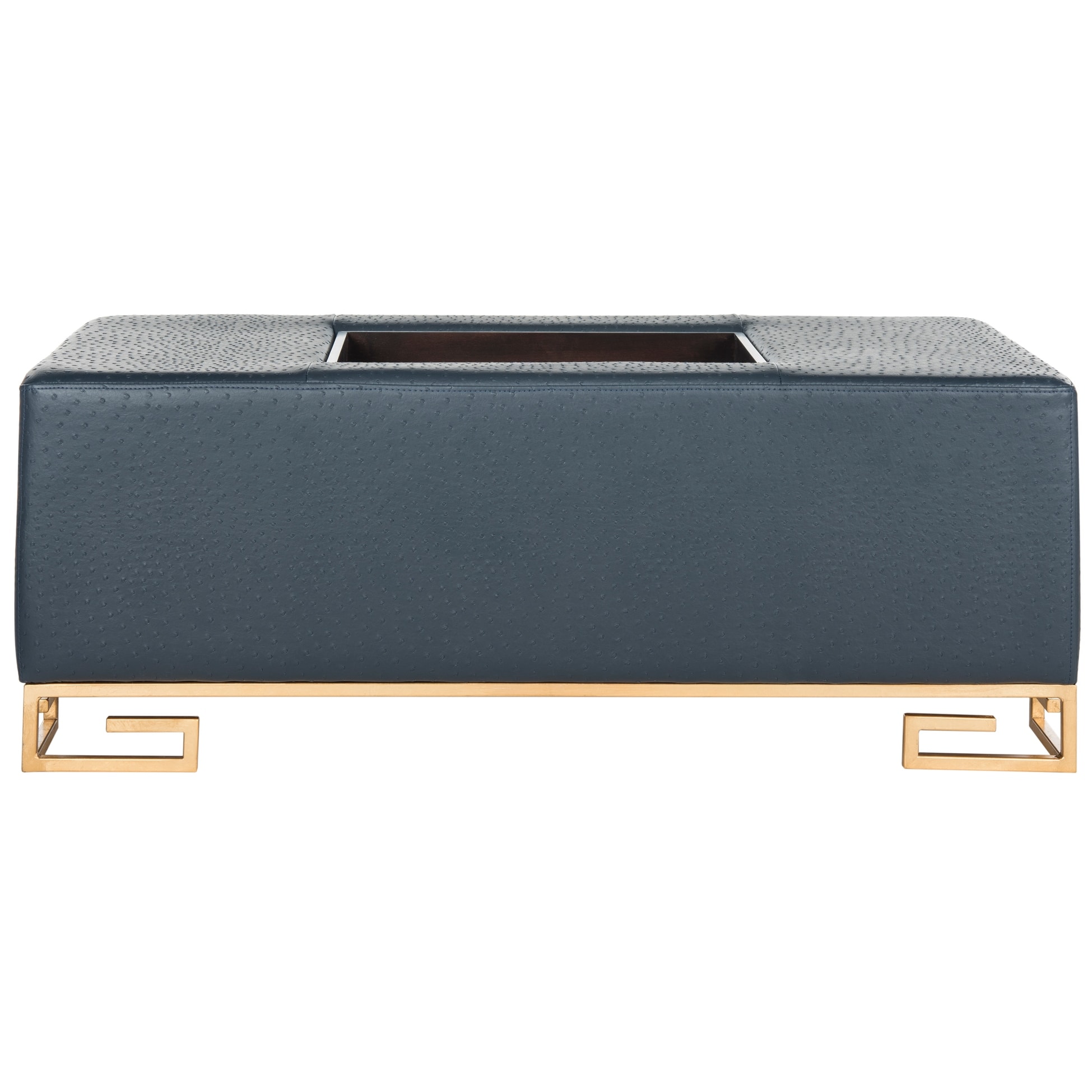 SAFAVIEH Julian Faux Ostrich Tray Navy Ottoman/Coffee Table On Sale