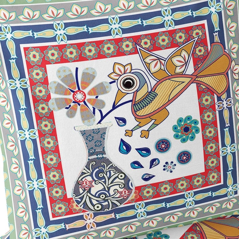 HomeRoots Set of Two 16" X 16" Red and White Peacock Blown Seam Floral Indoor Outdoor Throw Pillow - 16.00' X '16.00' X '5.00