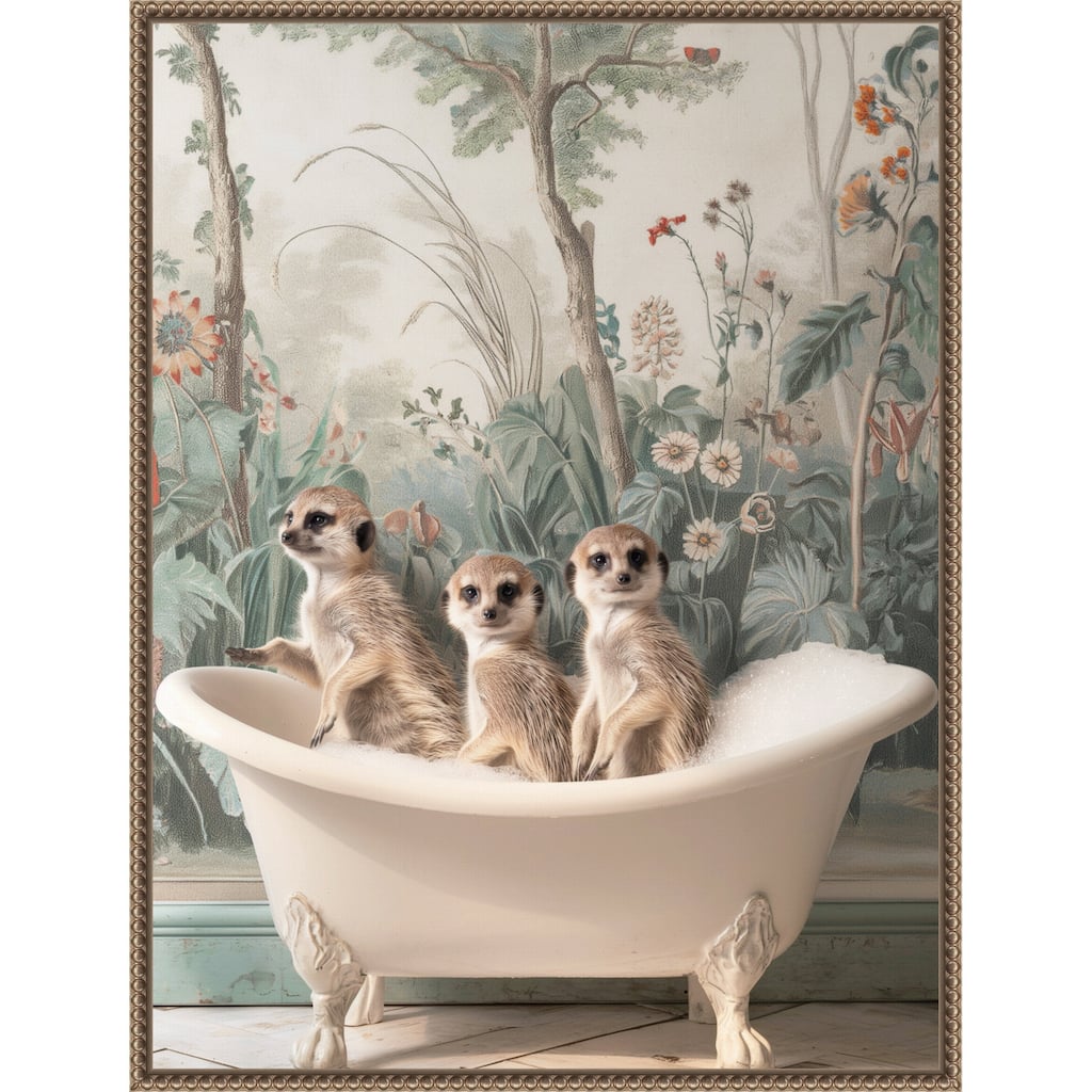 Meerkat Bath Time Fun by Niky Rahner Framed Canvas Wall Art