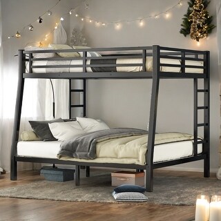 Twin XL over Queen Metal Bunk Bed,Industrial Minimalist Metal Bunk Bed