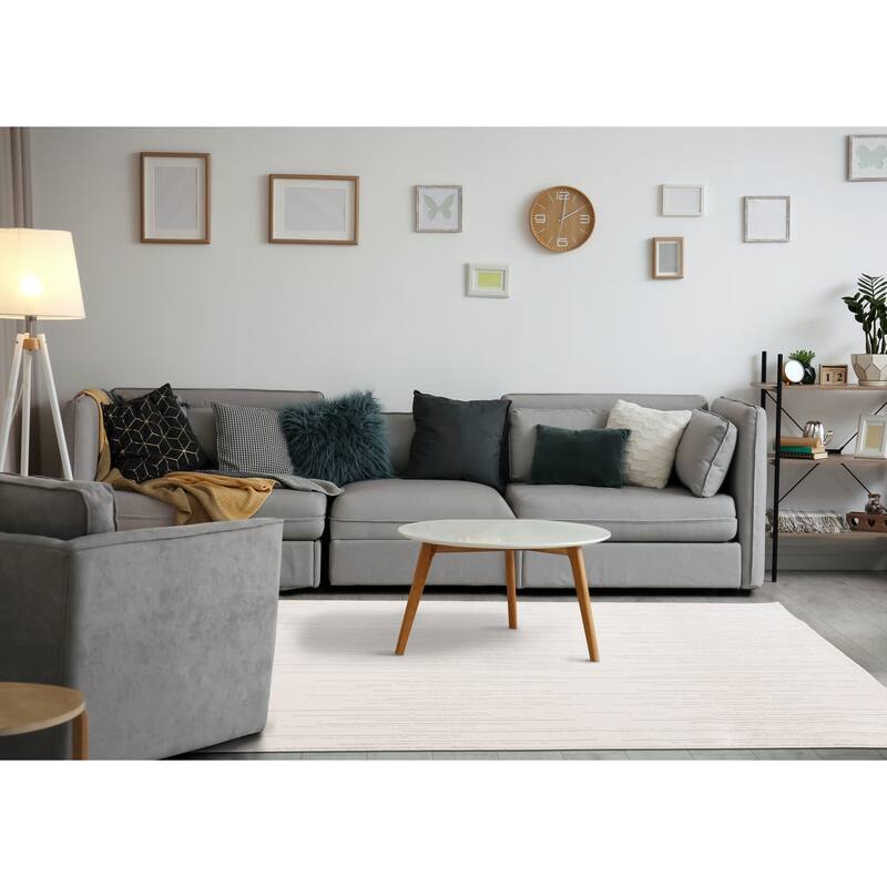 Hudson Collection - White/Grey Modern Lines Area Rug
