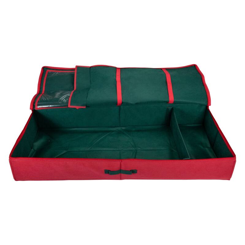 24" Red Green Christmas Storage Bag with Clear Transparent Lid