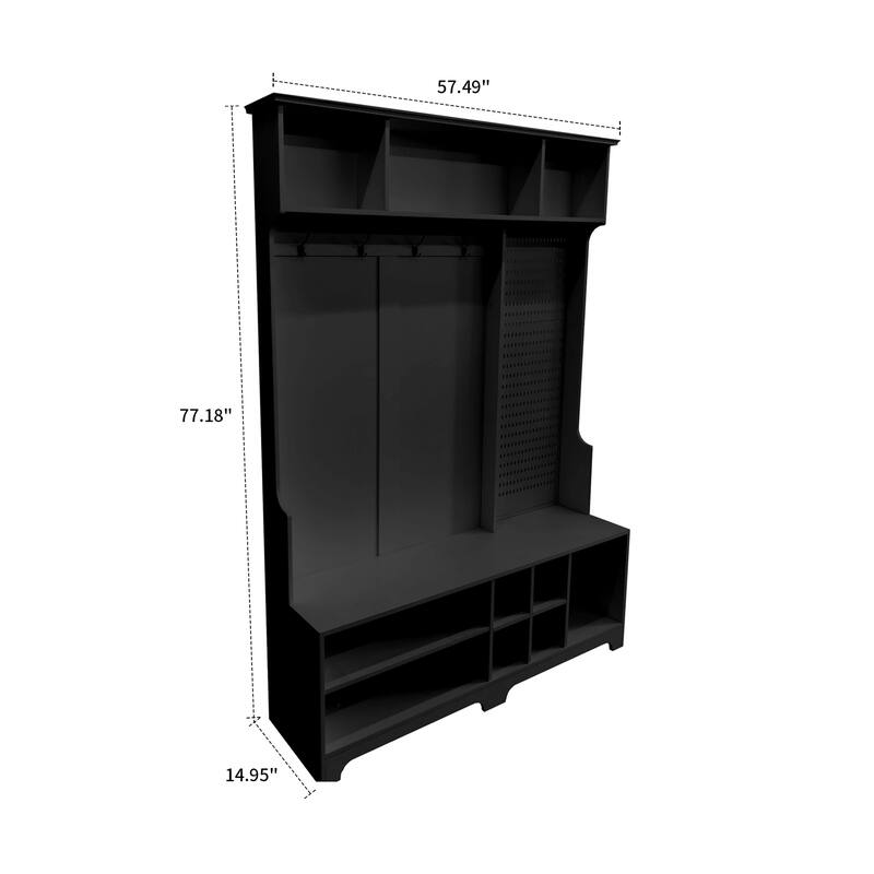 Contemporary Stylish Wooden High Hall Tree with Unique Pegboard
