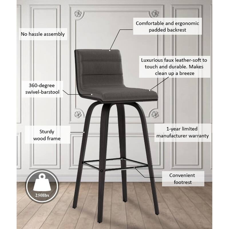 Carson Carrington Ullfors Grey and Black Faux Leather Swivel 30-inch Bar Stool