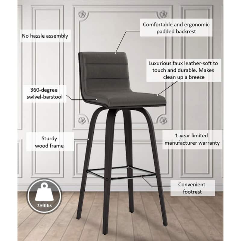 Skara Swivel Bar Stool, Upholstered Bar Height Chair with Bentwood Frame
