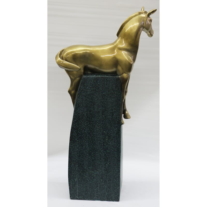 Large Extra Large Green And Gold Patina Stallion Imitative Horse Bronze Sculpture Figurine
