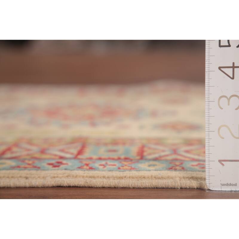 Geometric Kazak Foyer Rug Hand-Knotted Wool Carpet - 2'10" x 4'1"