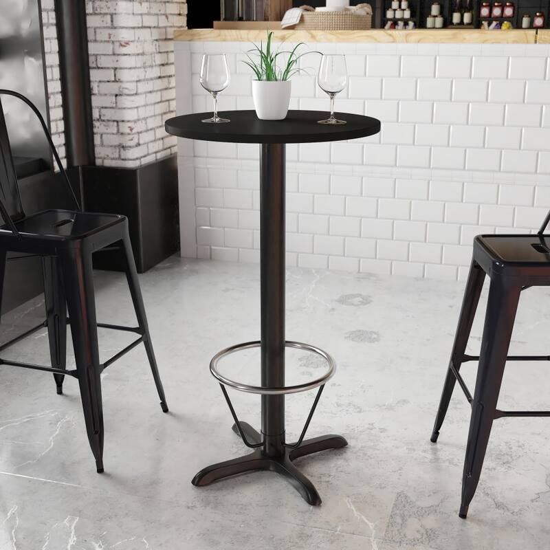 24'' Round Laminate Table Top with 22'' x 22'' Bar Height Table Base - Black
