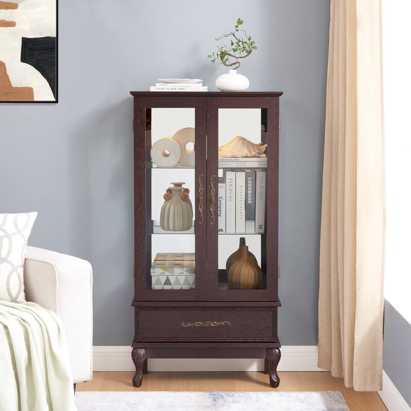 Display case with tempered glass door