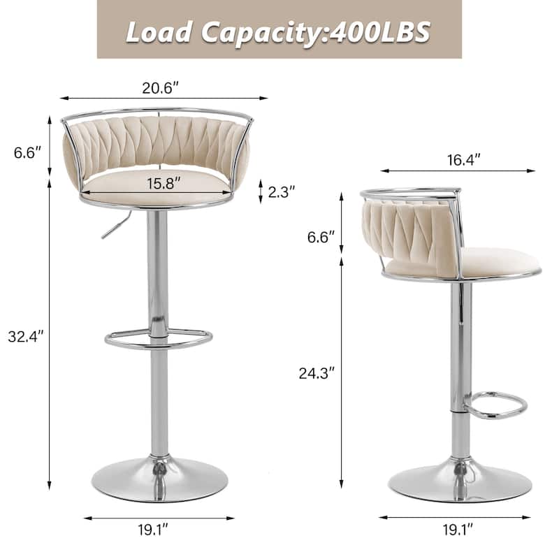 Modern Velvet 26" Adjustable Swivel Bar Stools (Set of 4)