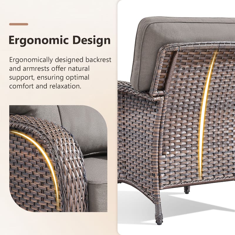 TWrap 6-Piece Patio Brown Wicker Sofa Conversation Set with 5-Inch Thick Cushions