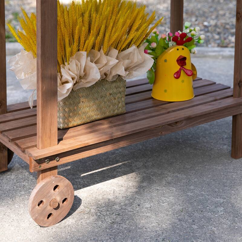 Wooden Potting Bench Work Table with 2 Detachable Wheels & Removable Sink, Outdoor Garden Workstation Table