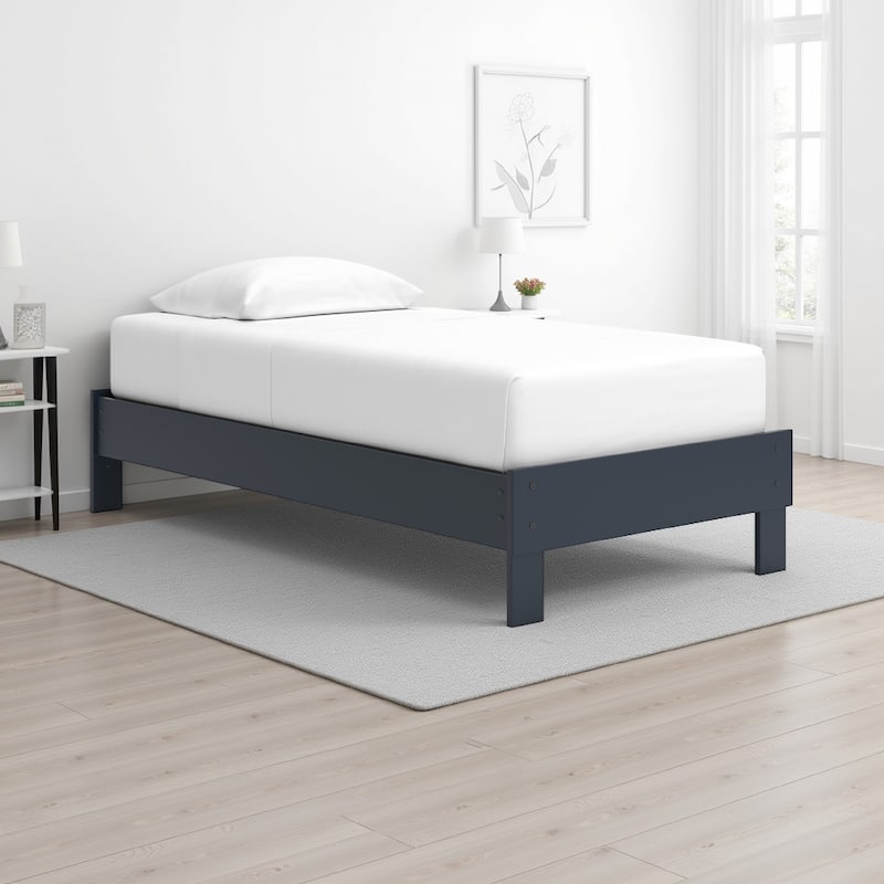 Cian Twin Size Platform Bed, Shaker Style Design, Navy Blue Wood Frame