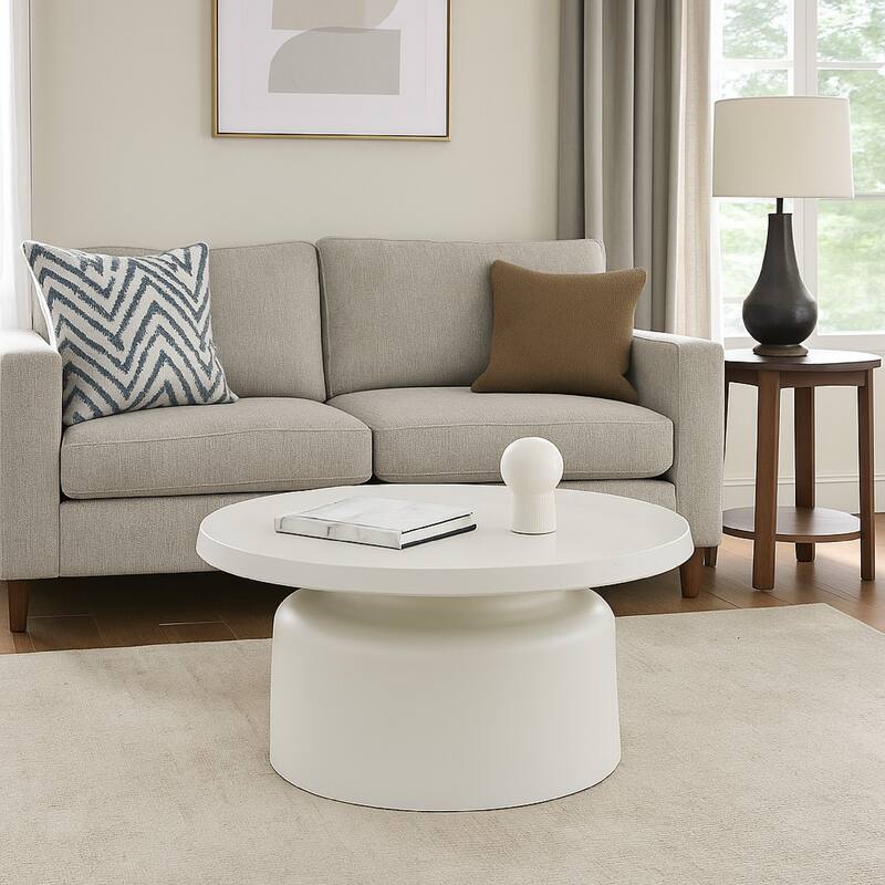 Ricca Plant Stand Table, White Metal, Round 29 Inch Top, Pedestal Base