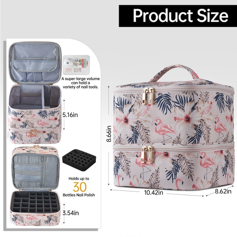 Double-Layer Nail Polish Organizer Bag, Holds 27 Bottles, Nail Tools & Dryer Storage Case with Adjustable Dividers