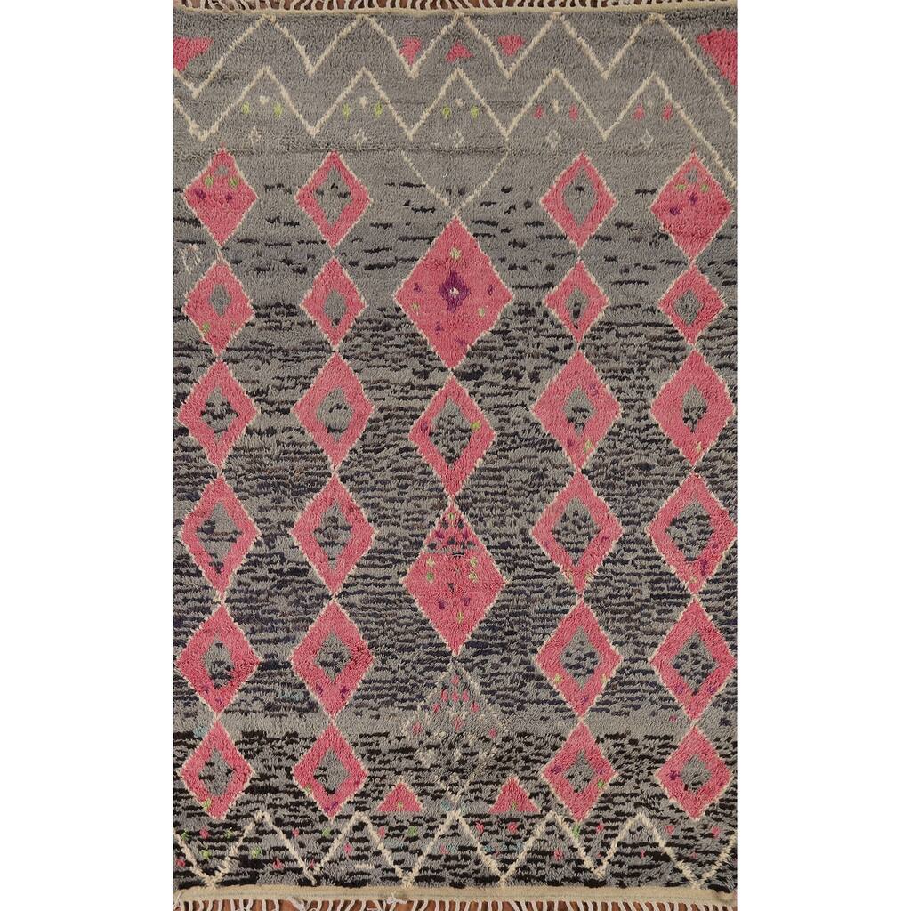 All-Over Geometric Moroccan Area Rug Handmade Wool Carpet - 5'10" x 9'7"