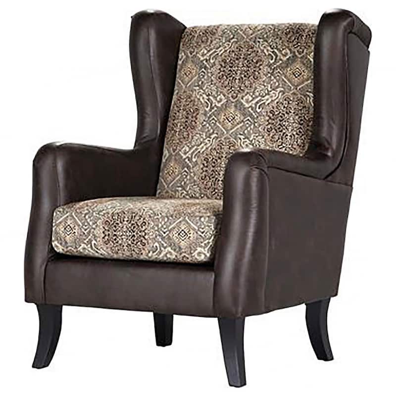 Miva Armchair, 33 Inch, Jacquard, Classic Wingback Brown Faux Leather