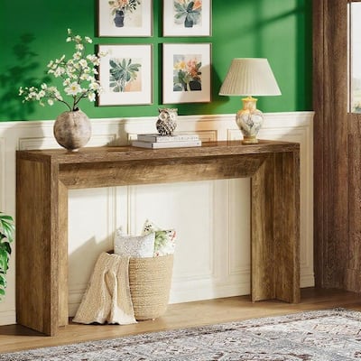 Brown Farmhouse Console Table 55 Inch MDF Entryway Hallway Living Room Sofa Table with Vintage Contemporary Design