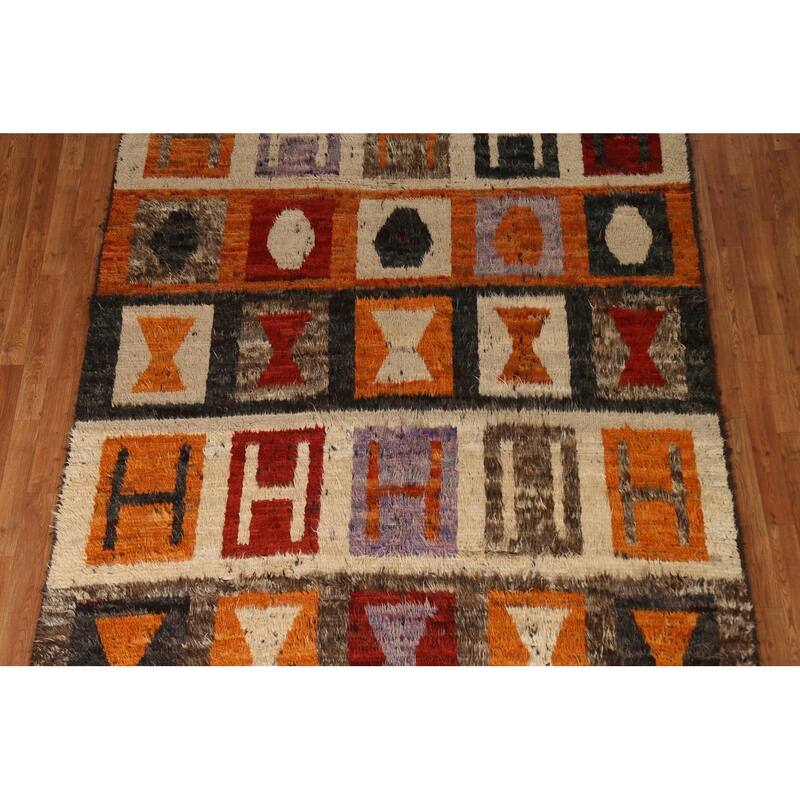 Hand Knotted Oriental 100% Wool Carpet Modern Tribal Multi-Colored Moroccan Area Rug - 9' 7'' X 6' 9''