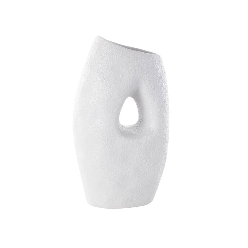 Ceramic Abstract Textured Decorative Vase with Cutout Center - White - Roche River Decor