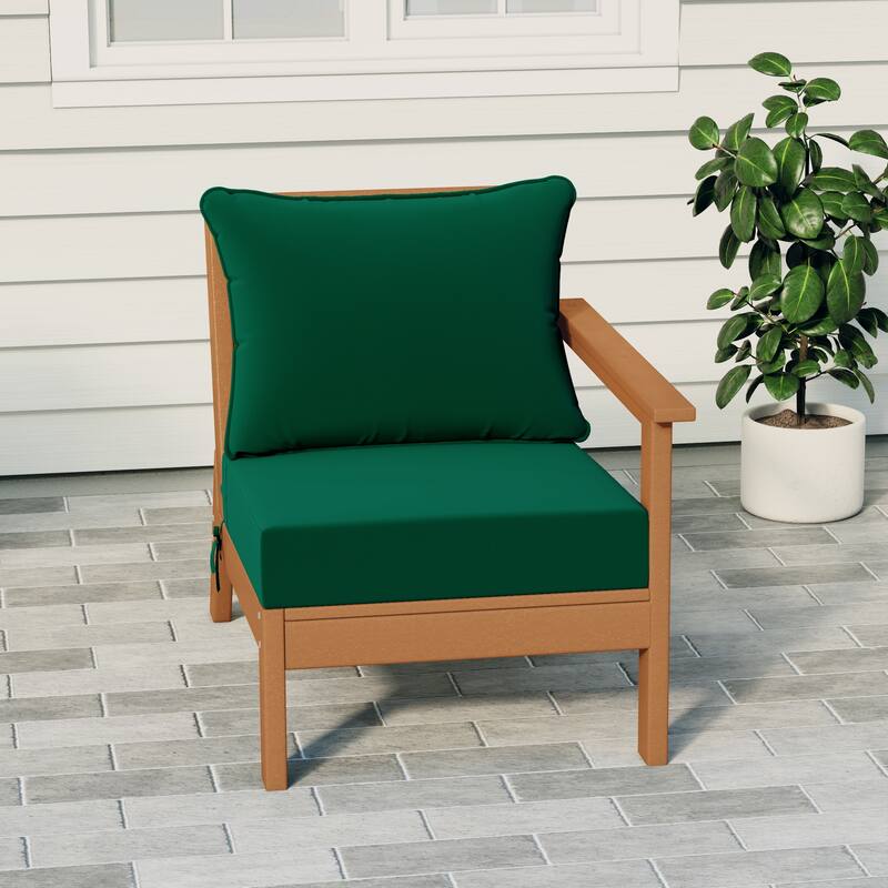 Birchwood All Weather HDPE Outdoor Patio Deep Seating Teak Right Arm Facing Chair With Cushions (1-Piece) - Teak/Green