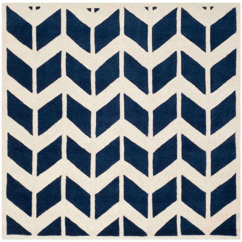 SAFAVIEH Handmade Chatham Aloyse Modern Wool Rug - 5' Square - Dark Blue/Ivory