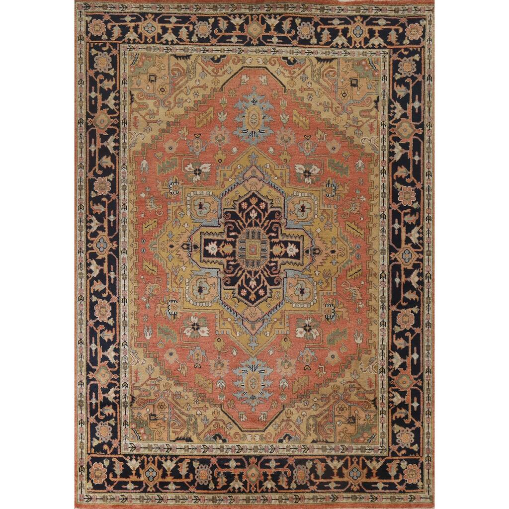 Geometric Traditional Heriz Serapi Oriental Wool Area Rug Hand-knotted - 7'10" x 9'11"