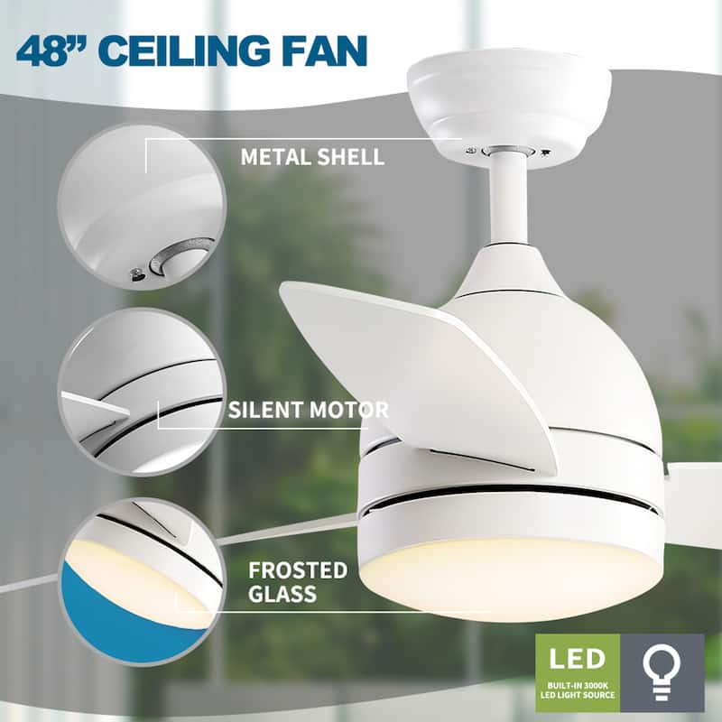 48-Inch Indoor Ceiling Fan with Lights & Remote Control 3 Speeds Silent Motor,3-Blades